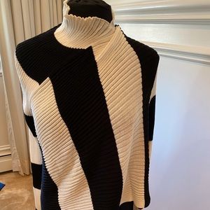 Black and bone stripe asymmetrical knit sweater